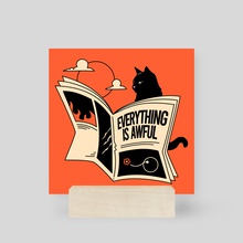 Everything is Awful Black Cat in orange - Mini Print by The Charcoal Cat Co.  