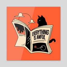 Everything is Awful Black Cat in orange - Acrylic by The Charcoal Cat Co.  